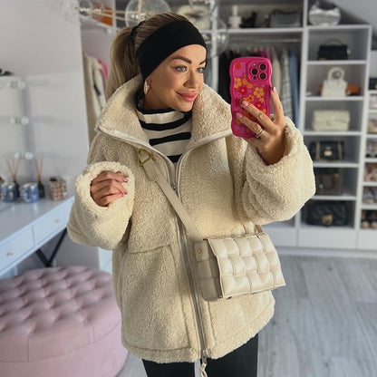 Blouson Douillet à Effet Laineux avec Poches
