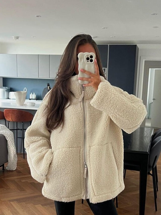 Blouson Douillet à Effet Laineux avec Poches