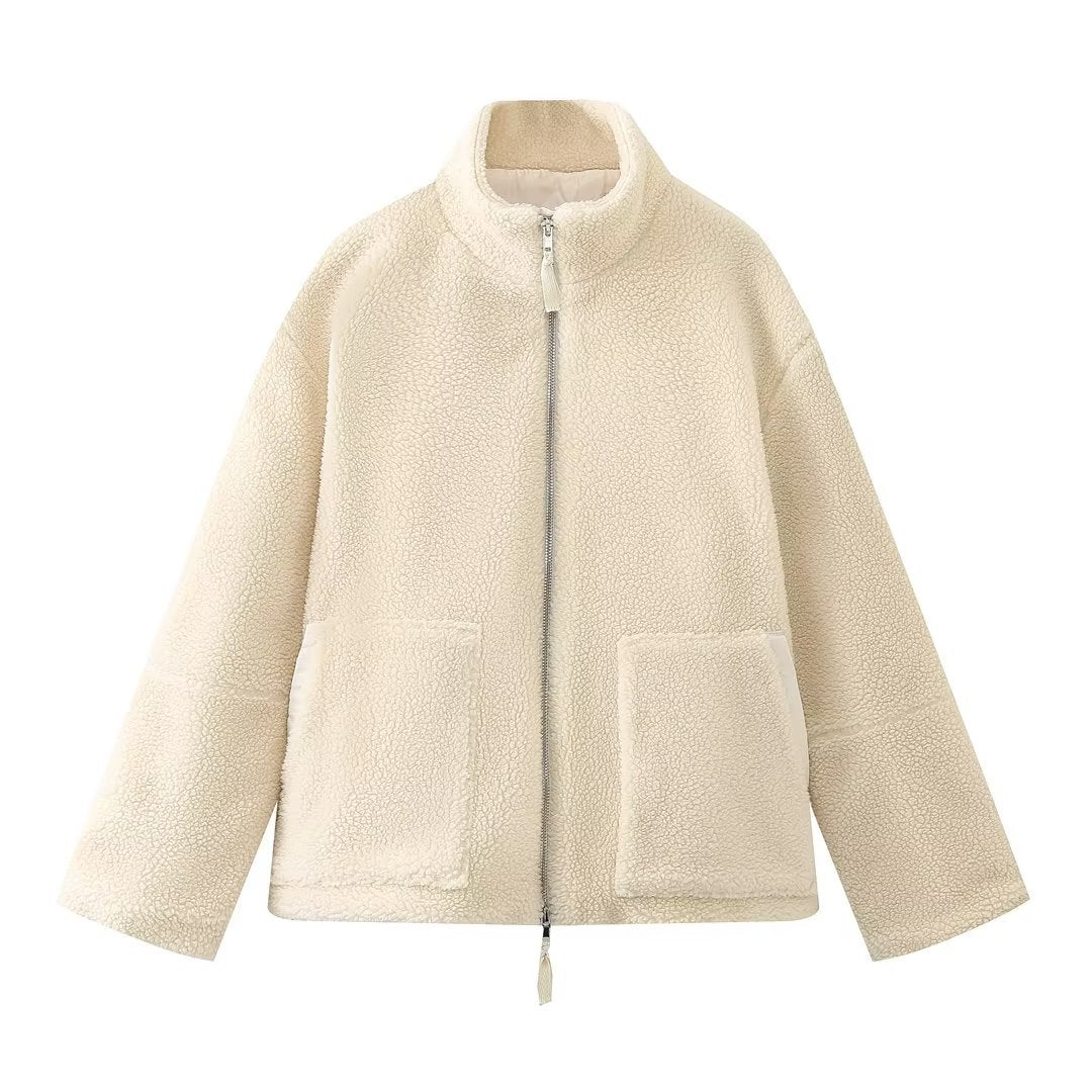 Blouson Douillet à Effet Laineux avec Poches