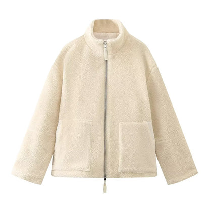 Blouson Douillet à Effet Laineux avec Poches