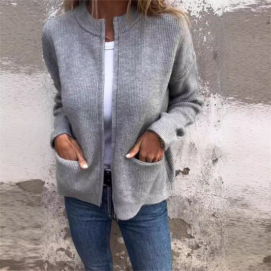 Zippé en Maille Texturée avec Poches Plaquées