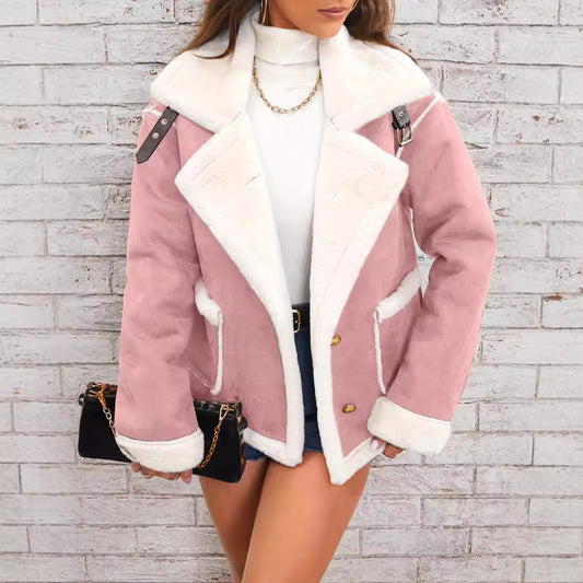 Veste Peluche Col Polo Femme