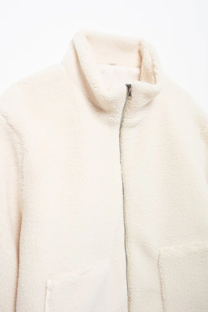 Blouson Douillet à Effet Laineux avec Poches