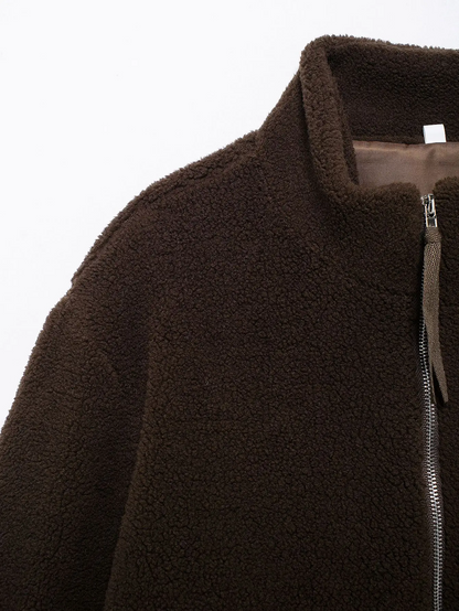 Blouson Douillet à Effet Laineux avec Poches