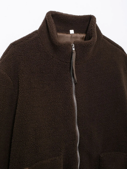 Blouson Douillet à Effet Laineux avec Poches