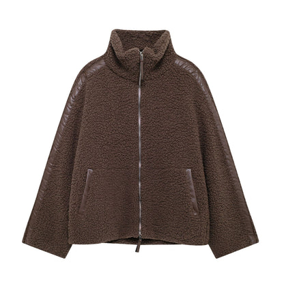 Blouson Douillet à Effet Laineux avec Poches