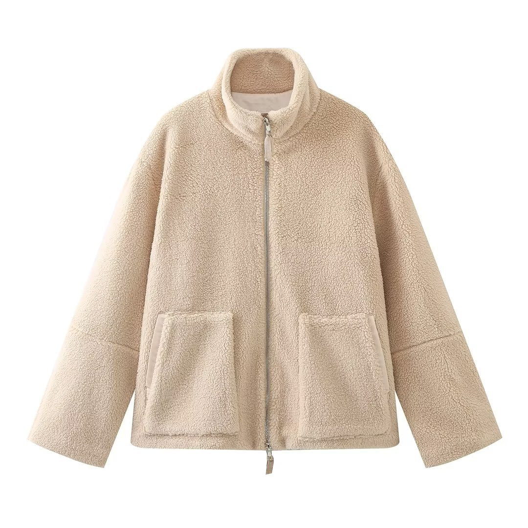 Blouson Douillet à Effet Laineux avec Poches
